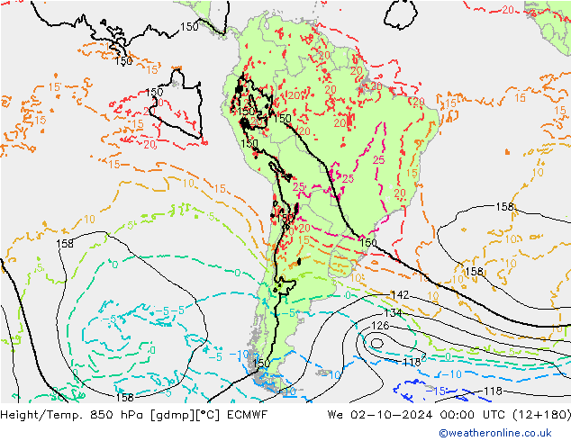 Height/Temp. 850 hPa ECMWF Mi 02.10.2024 00 UTC