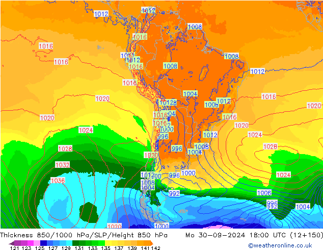 Thck 850-1000 hPa ECMWF Mo 30.09.2024 18 UTC