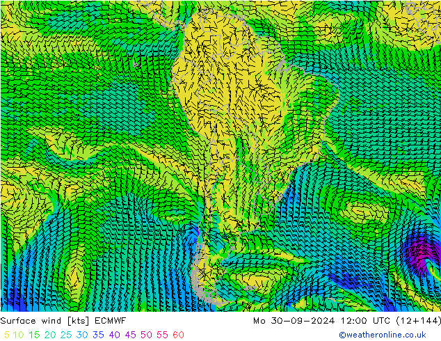 Vento 10 m ECMWF lun 30.09.2024 12 UTC