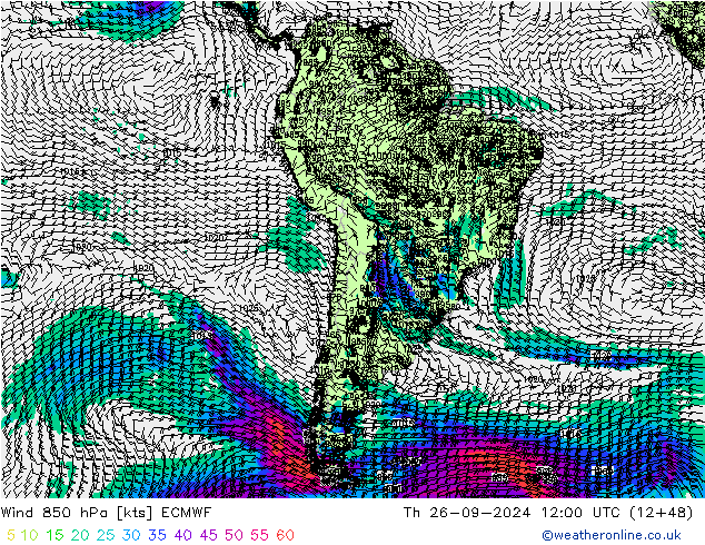 Wind 850 hPa ECMWF Th 26.09.2024 12 UTC