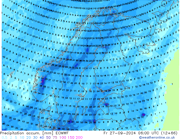 Precipitation accum. ECMWF Fr 27.09.2024 06 UTC