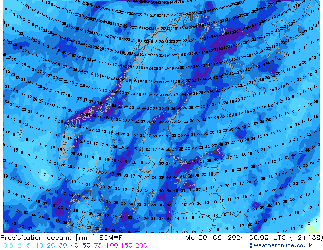 Precipitation accum. ECMWF Po 30.09.2024 06 UTC