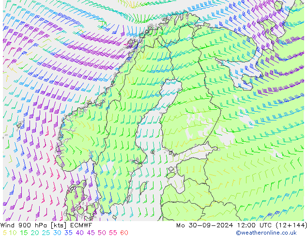 Vento 900 hPa ECMWF lun 30.09.2024 12 UTC