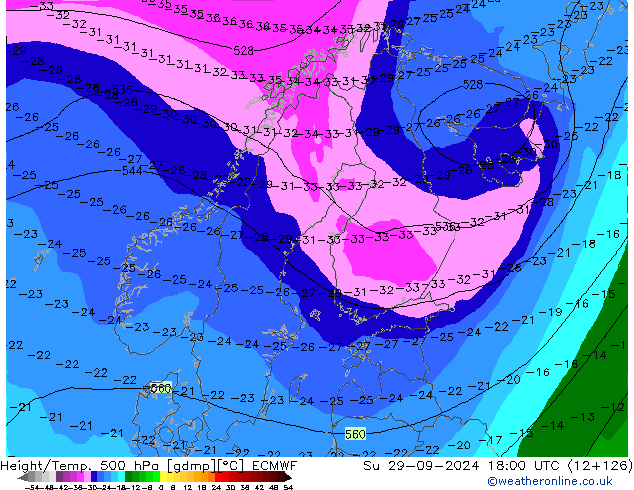 Z500/Yağmur (+YB)/Z850 ECMWF Paz 29.09.2024 18 UTC