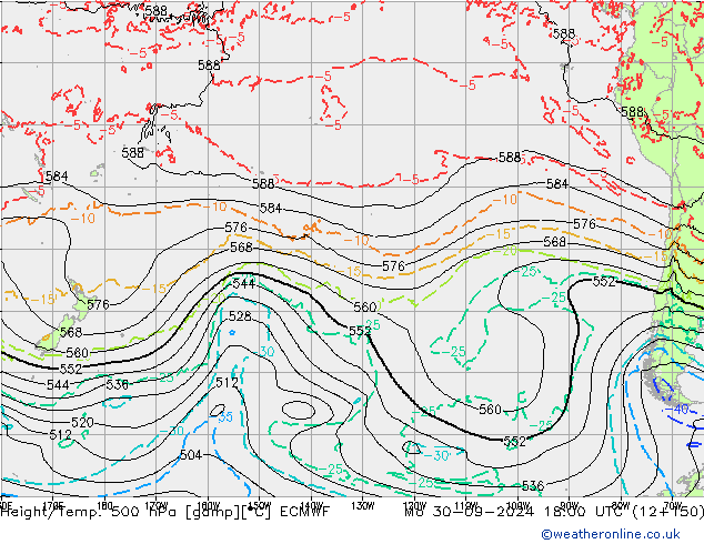 Z500/Rain (+SLP)/Z850 ECMWF пн 30.09.2024 18 UTC