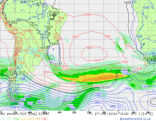 Corrente a getto ECMWF ven 27.09.2024 12 UTC