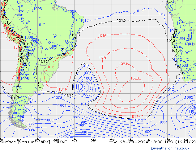 Pressione al suolo ECMWF sab 28.09.2024 18 UTC