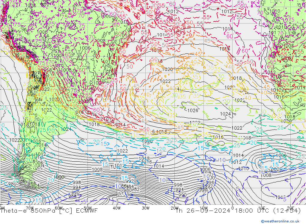 Theta-e 850hPa ECMWF gio 26.09.2024 18 UTC