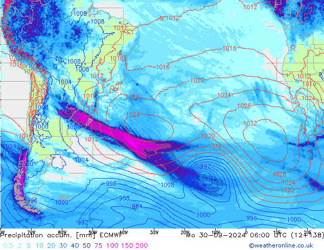 Precipitation accum. ECMWF lun 30.09.2024 06 UTC