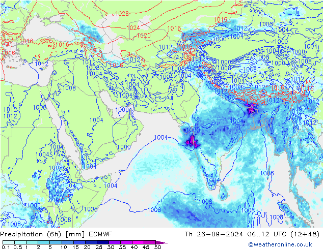 Z500/Rain (+SLP)/Z850 ECMWF чт 26.09.2024 12 UTC