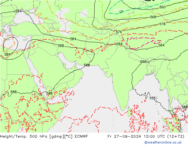 Z500/Rain (+SLP)/Z850 ECMWF Fr 27.09.2024 12 UTC