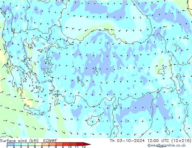 Surface wind (bft) ECMWF Th 03.10.2024 12 UTC