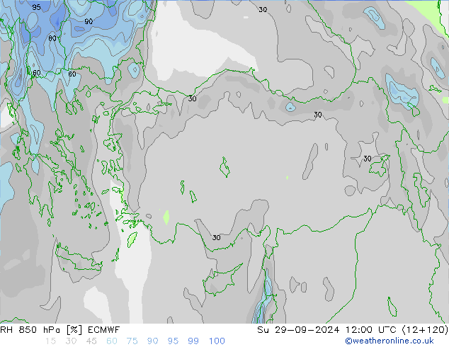 RH 850 hPa ECMWF dom 29.09.2024 12 UTC