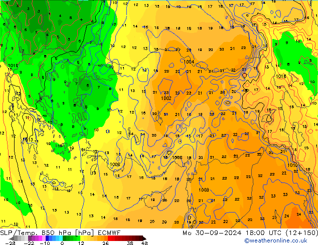 SLP/Temp. 850 гПа ECMWF пн 30.09.2024 18 UTC