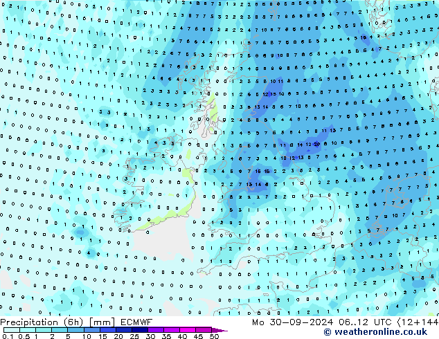 Z500/Rain (+SLP)/Z850 ECMWF Mo 30.09.2024 12 UTC