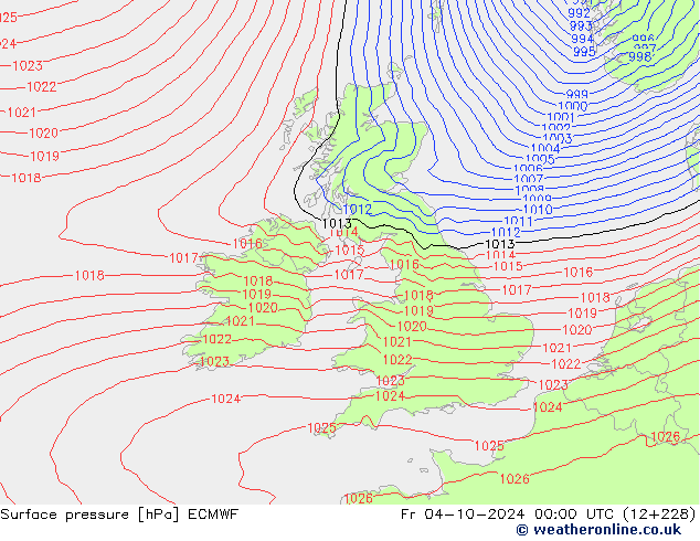 ciśnienie ECMWF pt. 04.10.2024 00 UTC