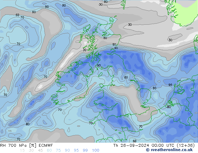 RH 700 hPa ECMWF Qui 26.09.2024 00 UTC