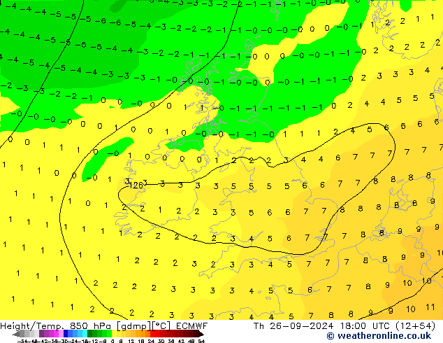 Height/Temp. 850 hPa ECMWF Th 26.09.2024 18 UTC