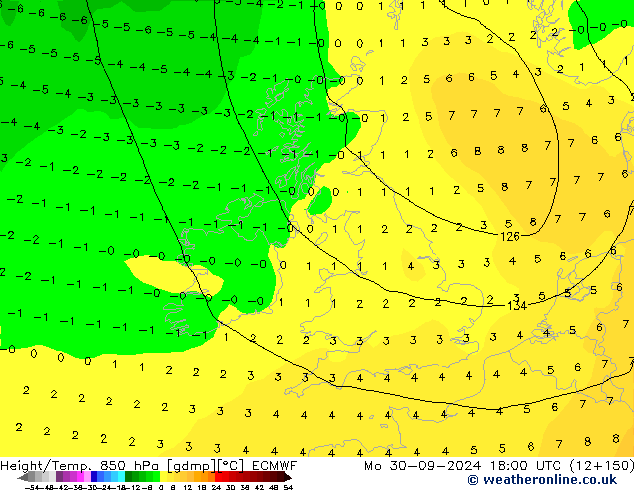 Height/Temp. 850 hPa ECMWF  30.09.2024 18 UTC