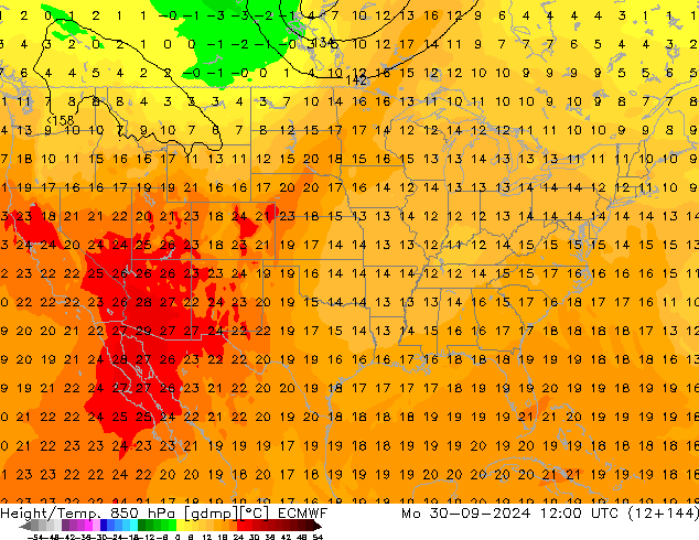 Height/Temp. 850 гПа ECMWF пн 30.09.2024 12 UTC