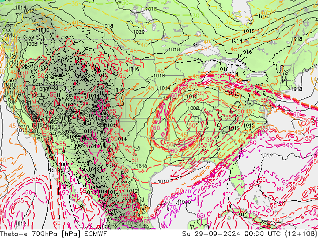 Theta-e 700hPa ECMWF dom 29.09.2024 00 UTC