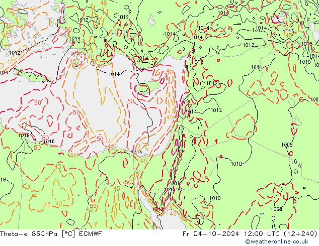 Theta-e 850hPa ECMWF Pá 04.10.2024 12 UTC