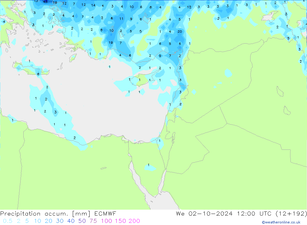 Precipitation accum. ECMWF śro. 02.10.2024 12 UTC