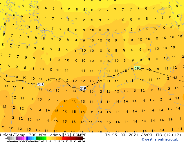 Height/Temp. 700 hPa ECMWF  26.09.2024 06 UTC