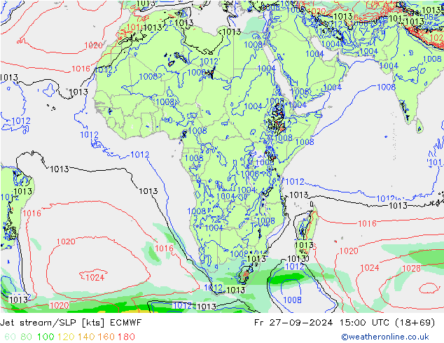 Corrente a getto ECMWF ven 27.09.2024 15 UTC