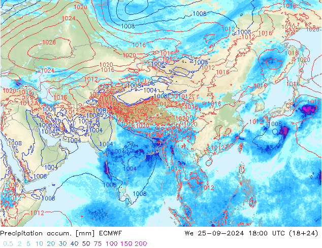 Precipitación acum. ECMWF mié 25.09.2024 18 UTC