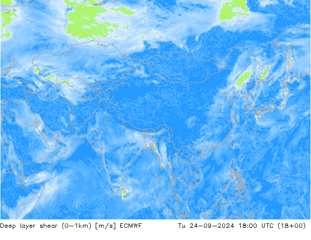 Deep layer shear (0-1km) ECMWF mar 24.09.2024 18 UTC