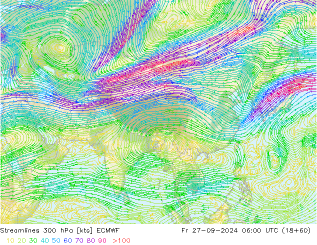 Streamlines 300 hPa ECMWF Fr 27.09.2024 06 UTC