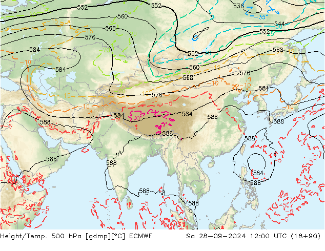 Height/Temp. 500 hPa ECMWF  28.09.2024 12 UTC