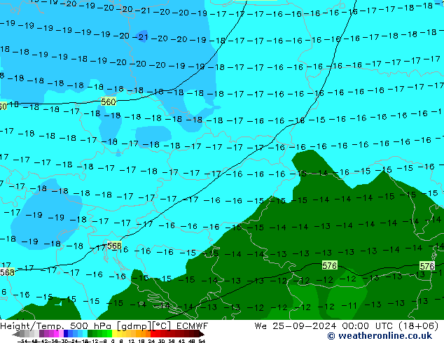 Z500/Yağmur (+YB)/Z850 ECMWF Çar 25.09.2024 00 UTC