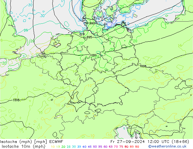 Isotachs (mph) ECMWF Sex 27.09.2024 12 UTC