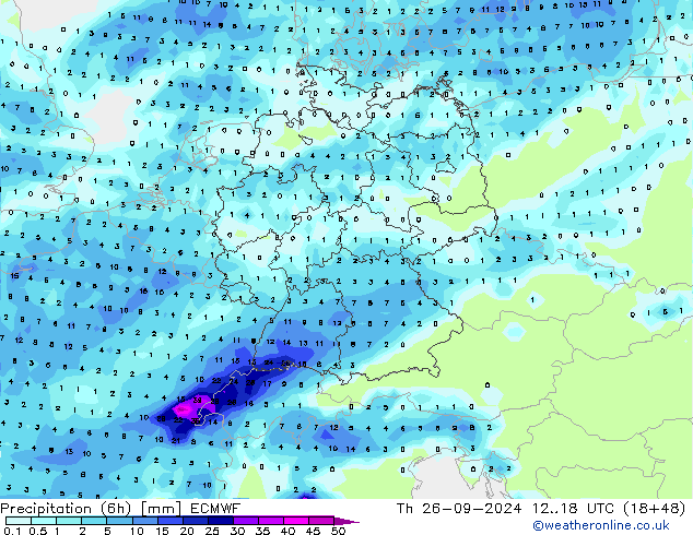 Z500/Rain (+SLP)/Z850 ECMWF jeu 26.09.2024 18 UTC