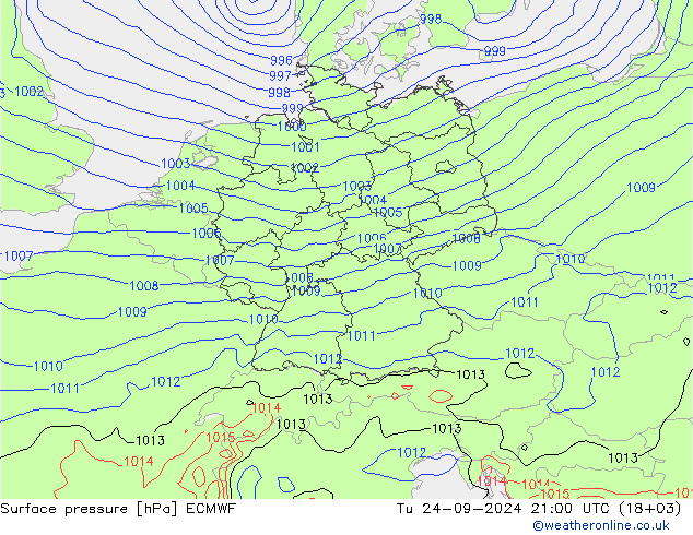 Bodendruck ECMWF Di 24.09.2024 21 UTC