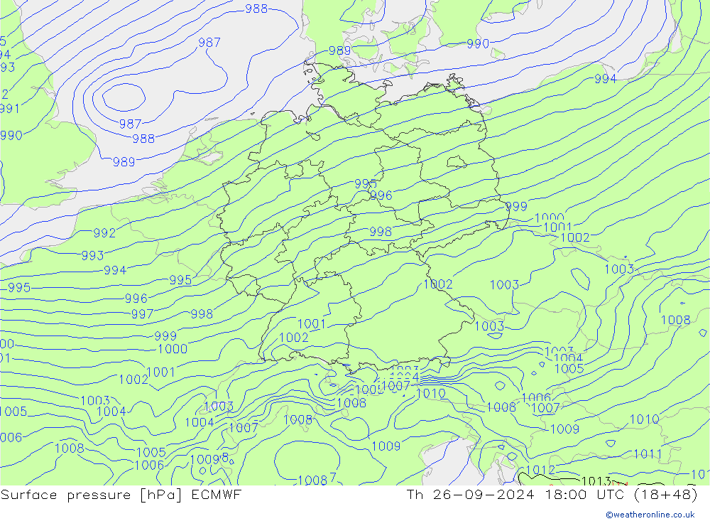 Surface pressure ECMWF Th 26.09.2024 18 UTC