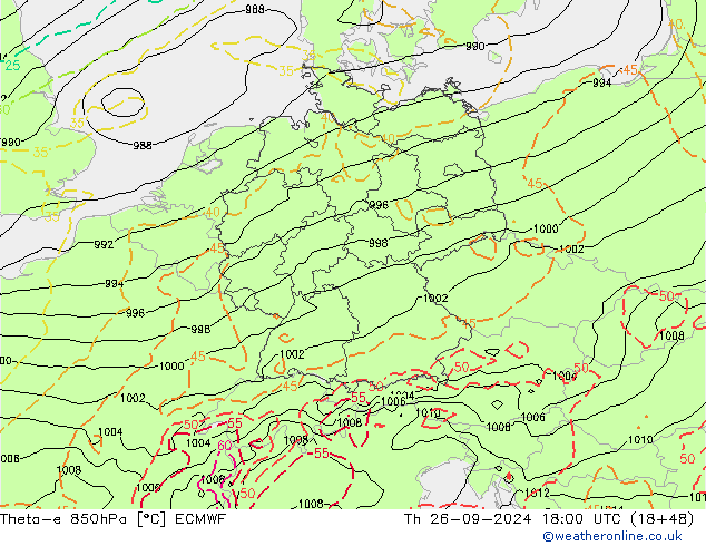 Theta-e 850hPa ECMWF Th 26.09.2024 18 UTC