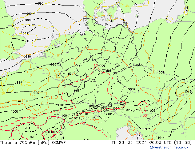 Theta-e 700hPa ECMWF gio 26.09.2024 06 UTC