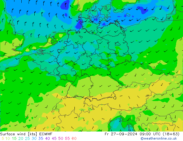 Surface wind ECMWF Fr 27.09.2024 09 UTC