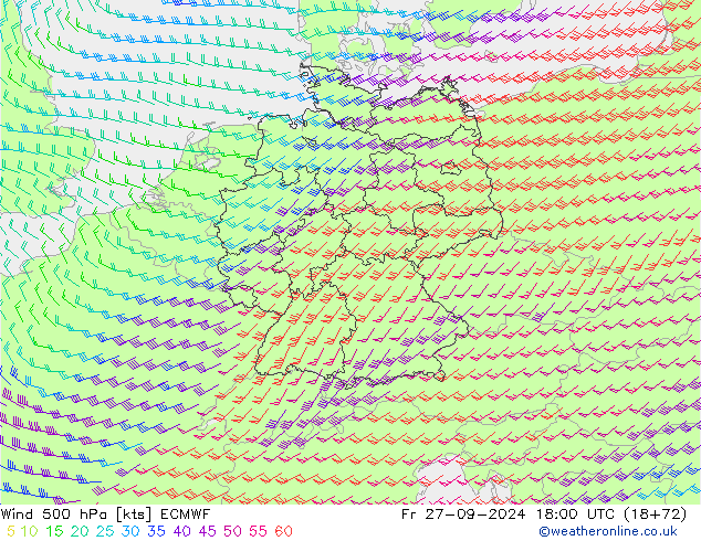 Vent 500 hPa ECMWF ven 27.09.2024 18 UTC