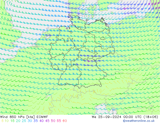 Wind 850 hPa ECMWF We 25.09.2024 00 UTC