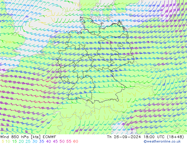 Wind 850 hPa ECMWF Čt 26.09.2024 18 UTC