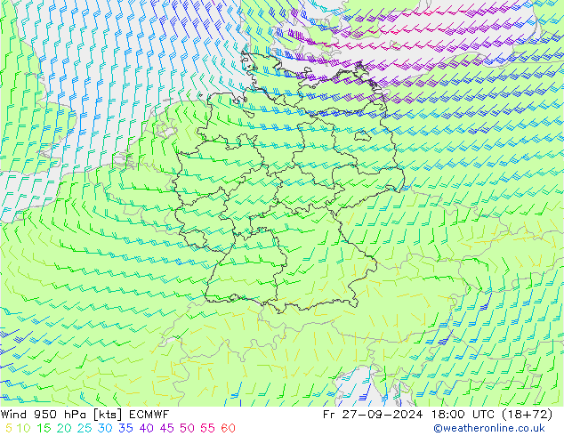 Vent 950 hPa ECMWF ven 27.09.2024 18 UTC