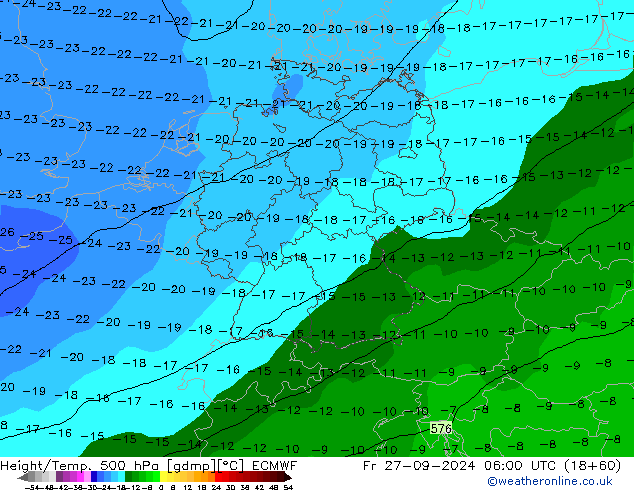 Z500/Rain (+SLP)/Z850 ECMWF ven 27.09.2024 06 UTC