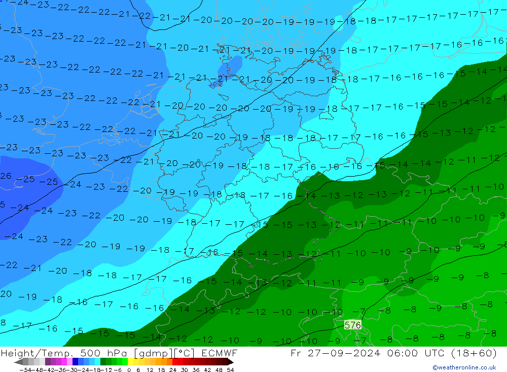 Z500/Rain (+SLP)/Z850 ECMWF Fr 27.09.2024 06 UTC