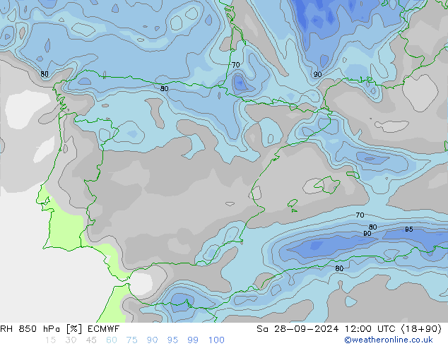 RH 850 hPa ECMWF Sa 28.09.2024 12 UTC