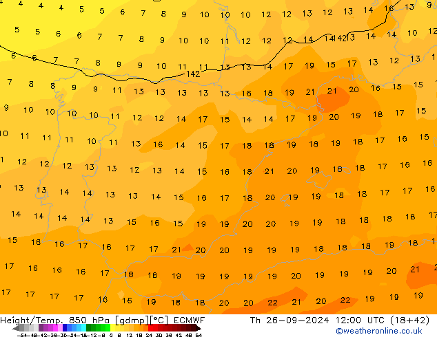 Height/Temp. 850 hPa ECMWF gio 26.09.2024 12 UTC