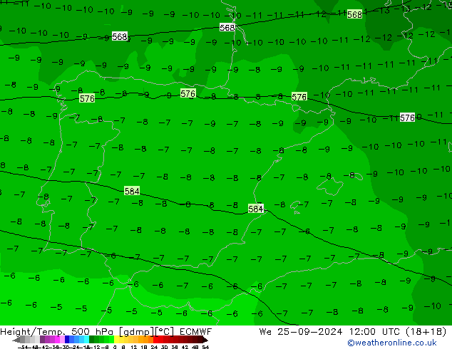 Z500/Rain (+SLP)/Z850 ECMWF We 25.09.2024 12 UTC